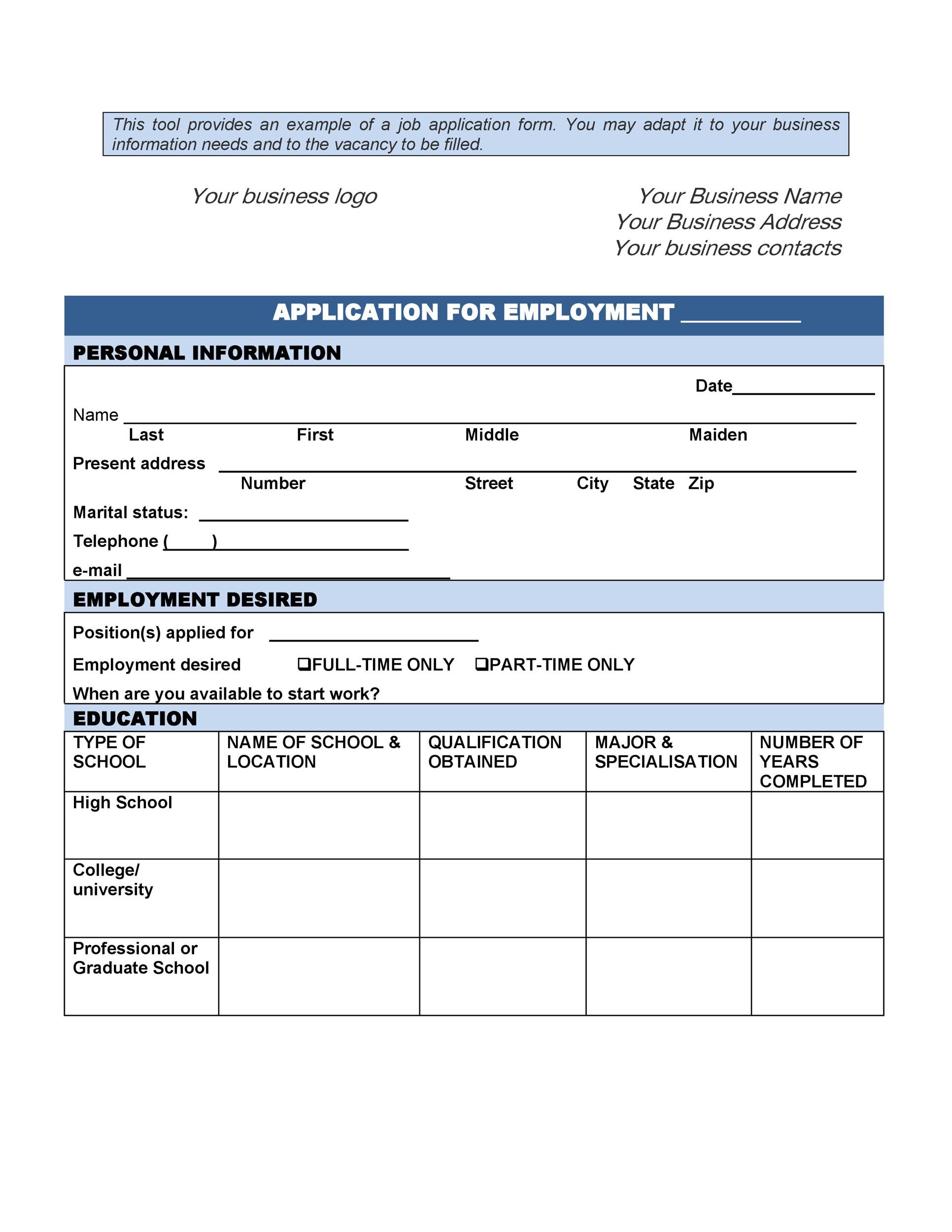 Detail Employee Job Application Template Nomer 21