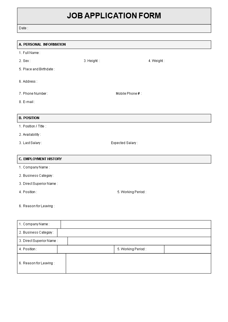 Detail Employee Job Application Template Nomer 23