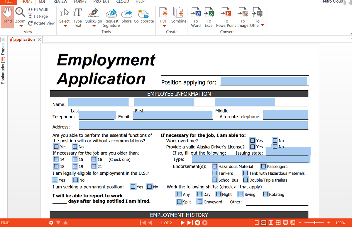 Detail Employee Job Application Template Nomer 53