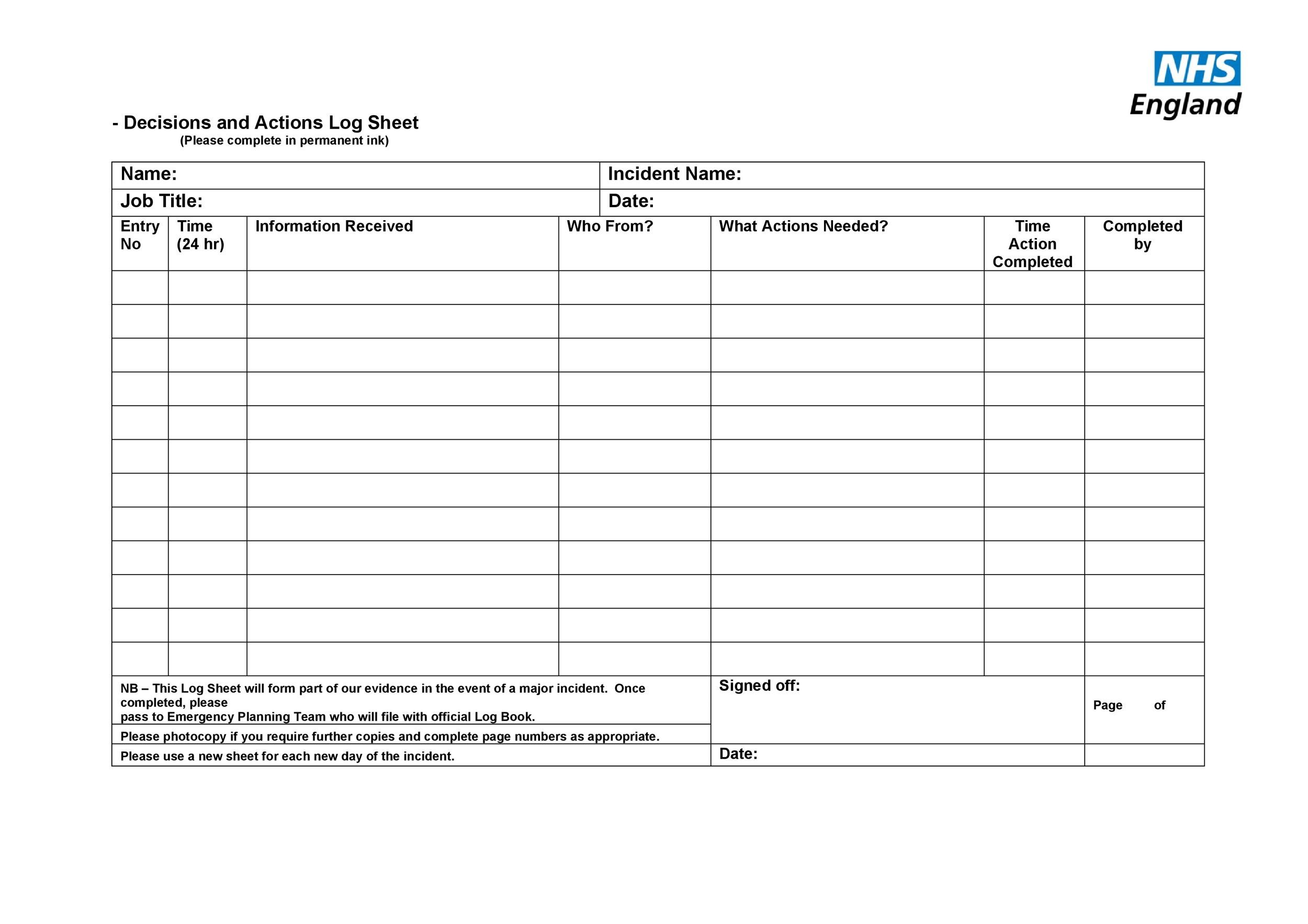 Employee log book template