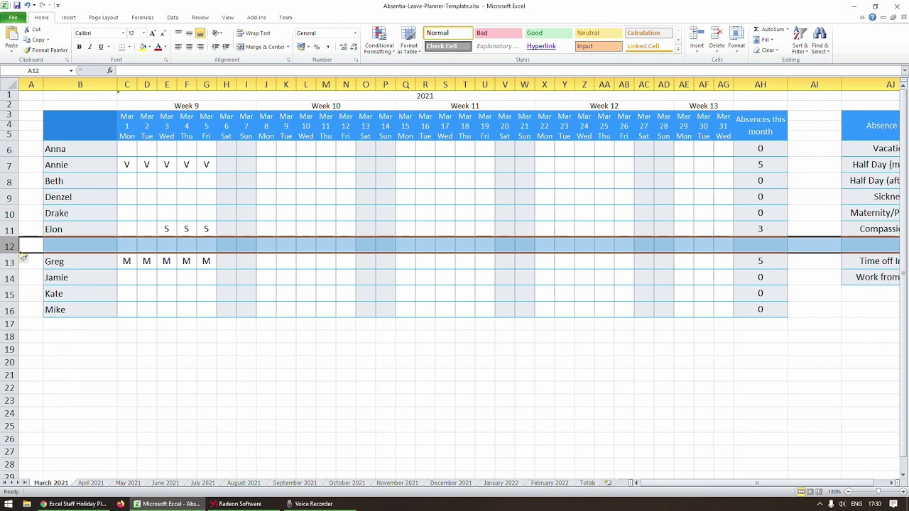 Detail Employee Vacation Planner Template Excel 2020 Nomer 20