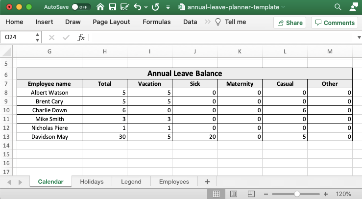 Detail Employee Vacation Planner Template Excel 2020 Nomer 21