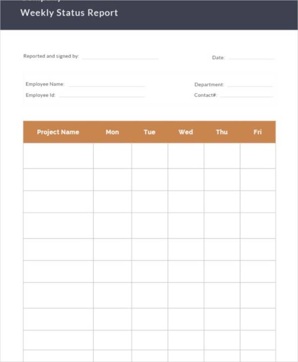 Detail Employee Weekly Status Report Template Nomer 5