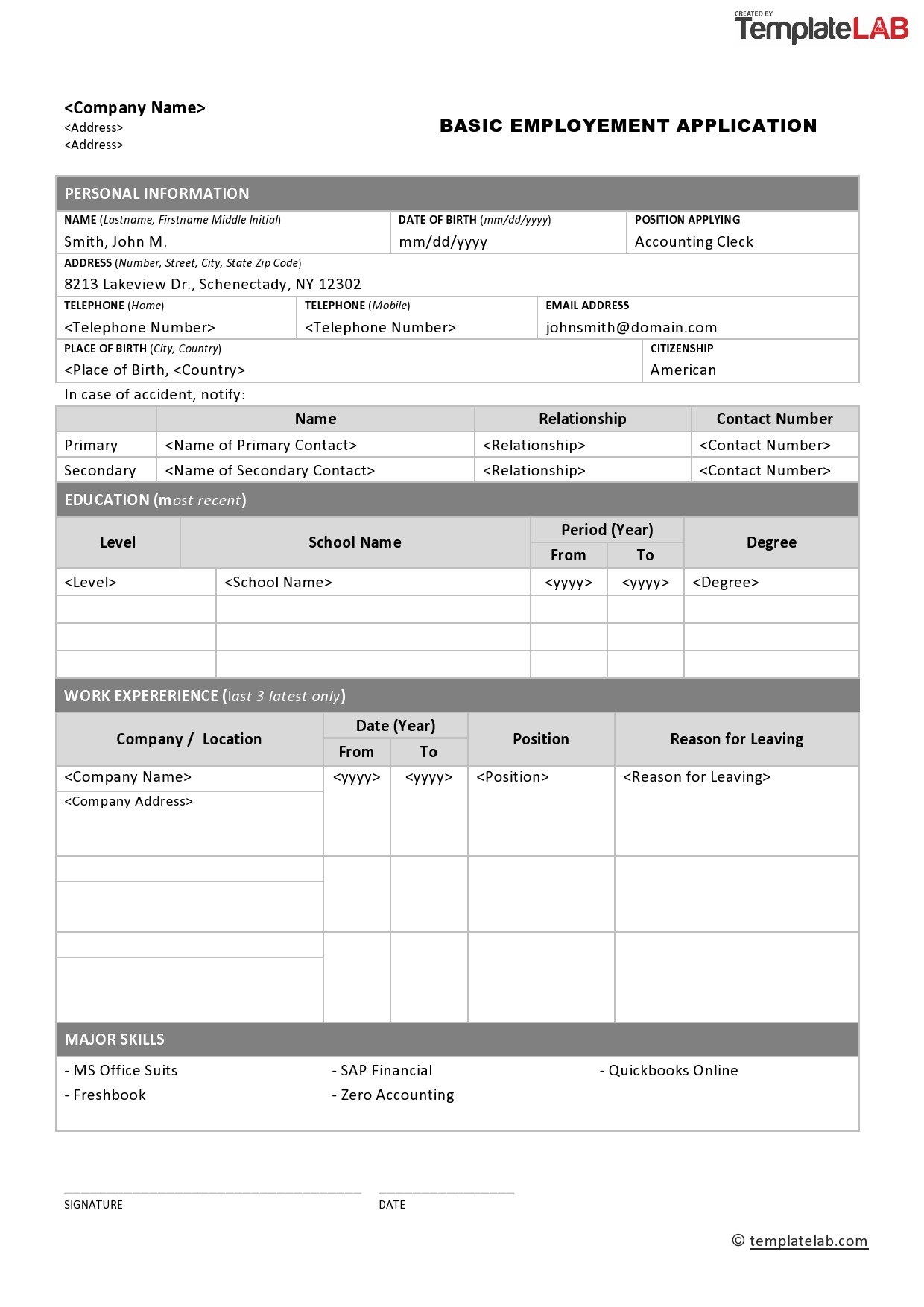 Detail Employment Application Template Nomer 2