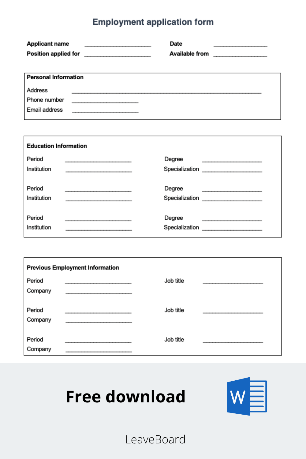 Detail Employment Application Template Nomer 12