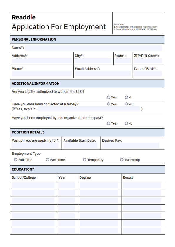 Detail Employment Application Template Nomer 14