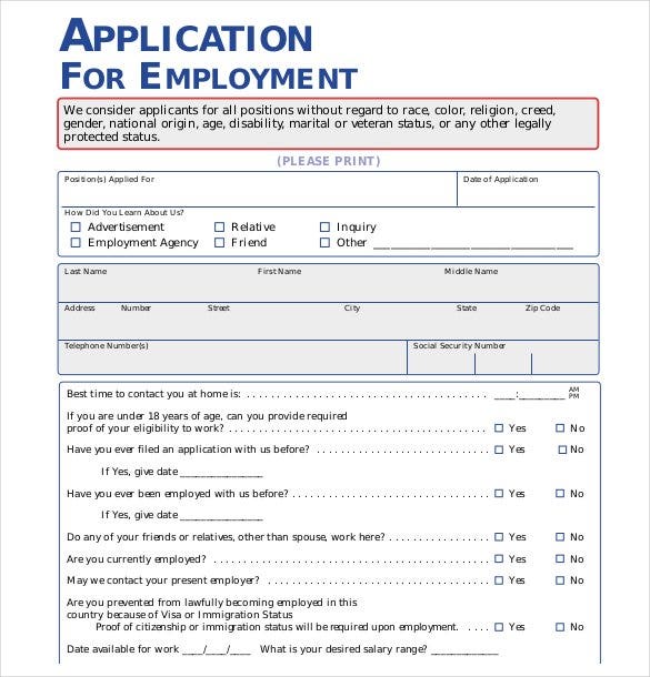 Detail Employment Application Template Nomer 15