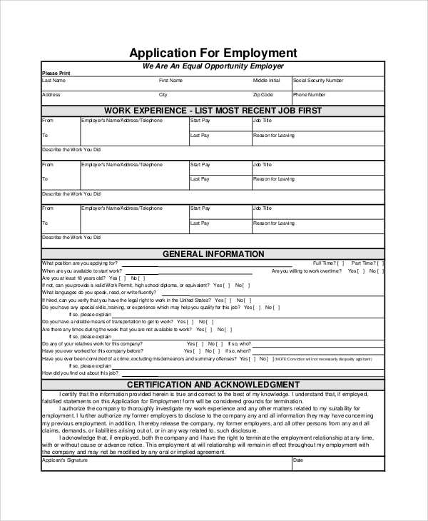 Detail Employment Application Template Nomer 26