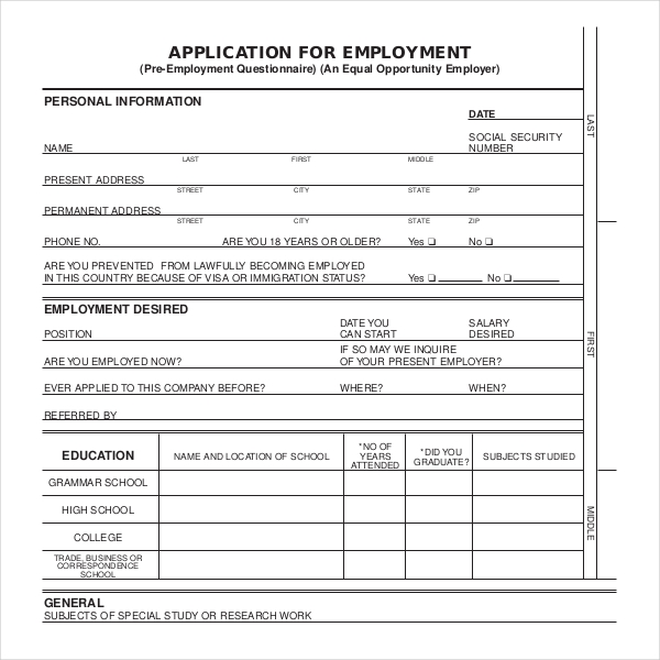 Detail Employment Application Template Nomer 31