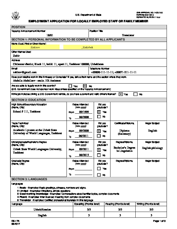 Detail Employment Application Template Nomer 33