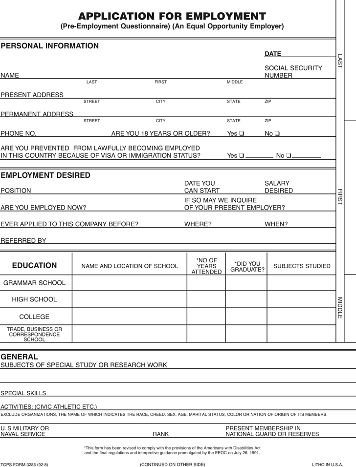 Detail Employment Application Template Nomer 34