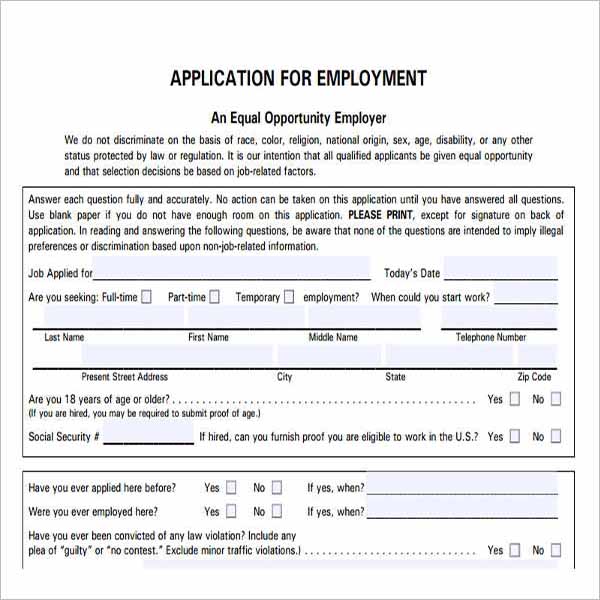Detail Employment Application Template Nomer 42