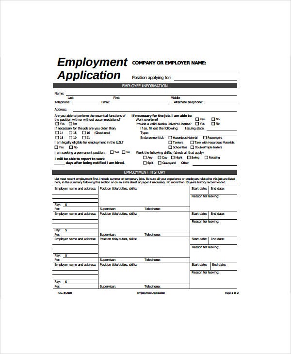 Detail Employment Application Template Nomer 47