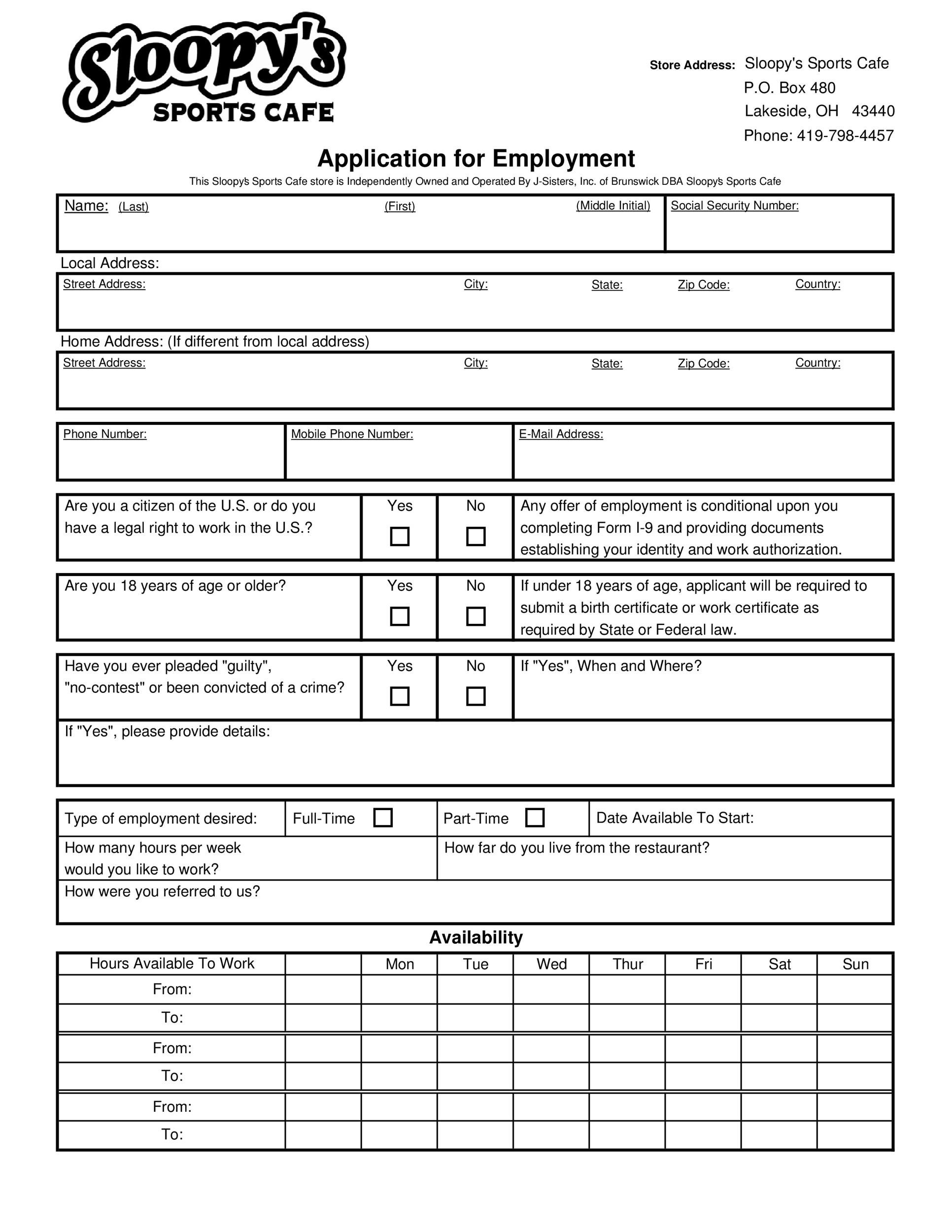 Detail Employment Application Template Nomer 8