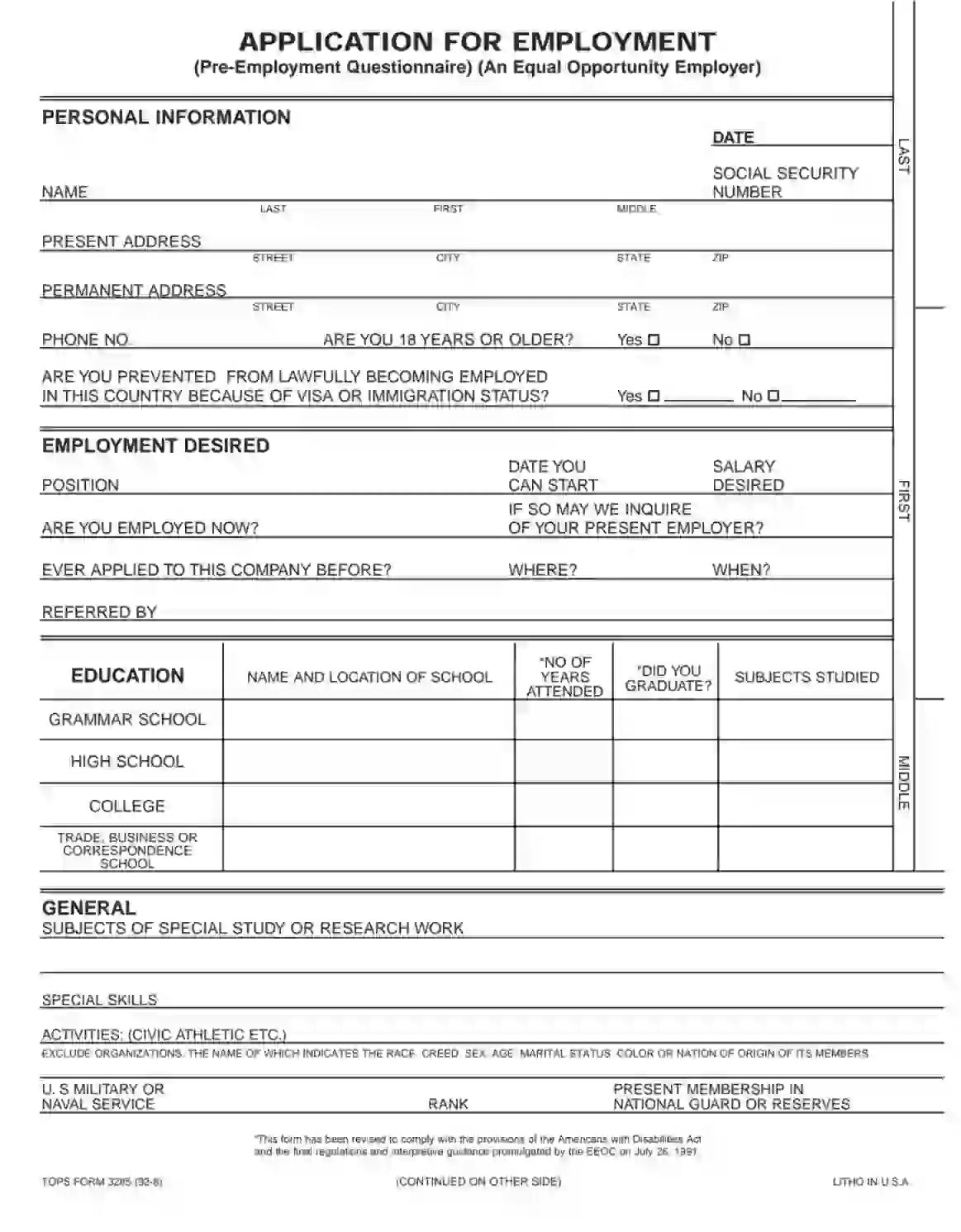 Detail Employment Application Template Nomer 10