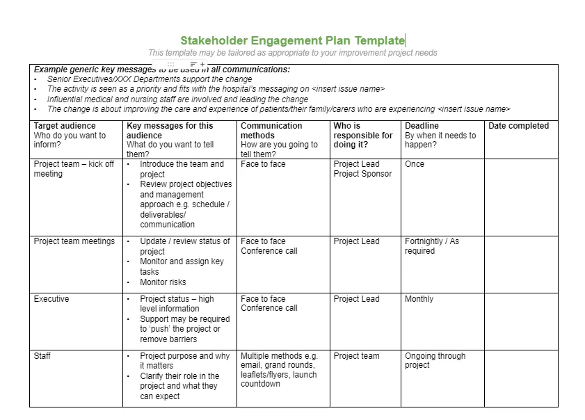 Detail Engagement Schedule Template Nomer 6