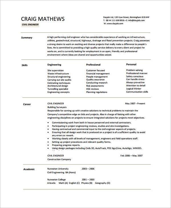 Detail Engineering Graduate Cv Template Nomer 19