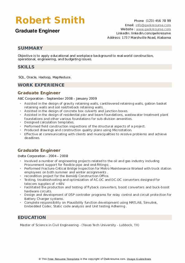 Detail Engineering Graduate Cv Template Nomer 5