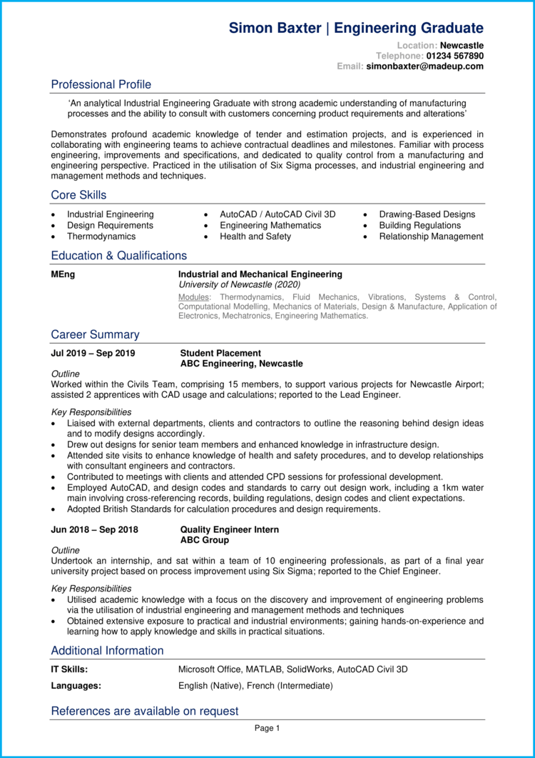 Detail Engineering Graduate Cv Template Nomer 9