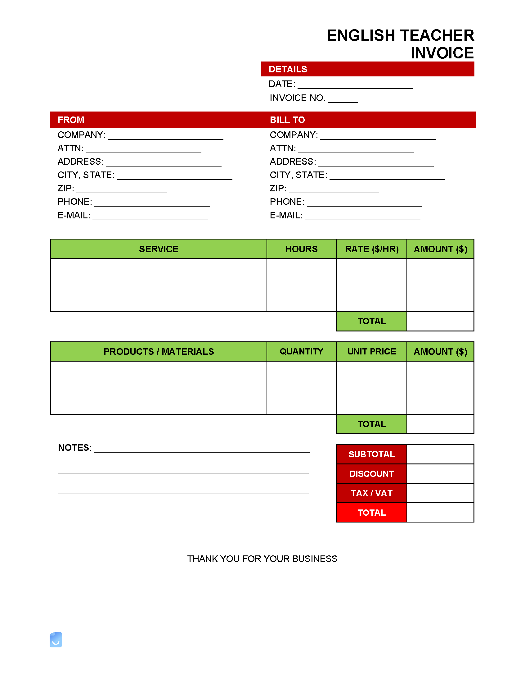 Detail English Invoice Template Nomer 38