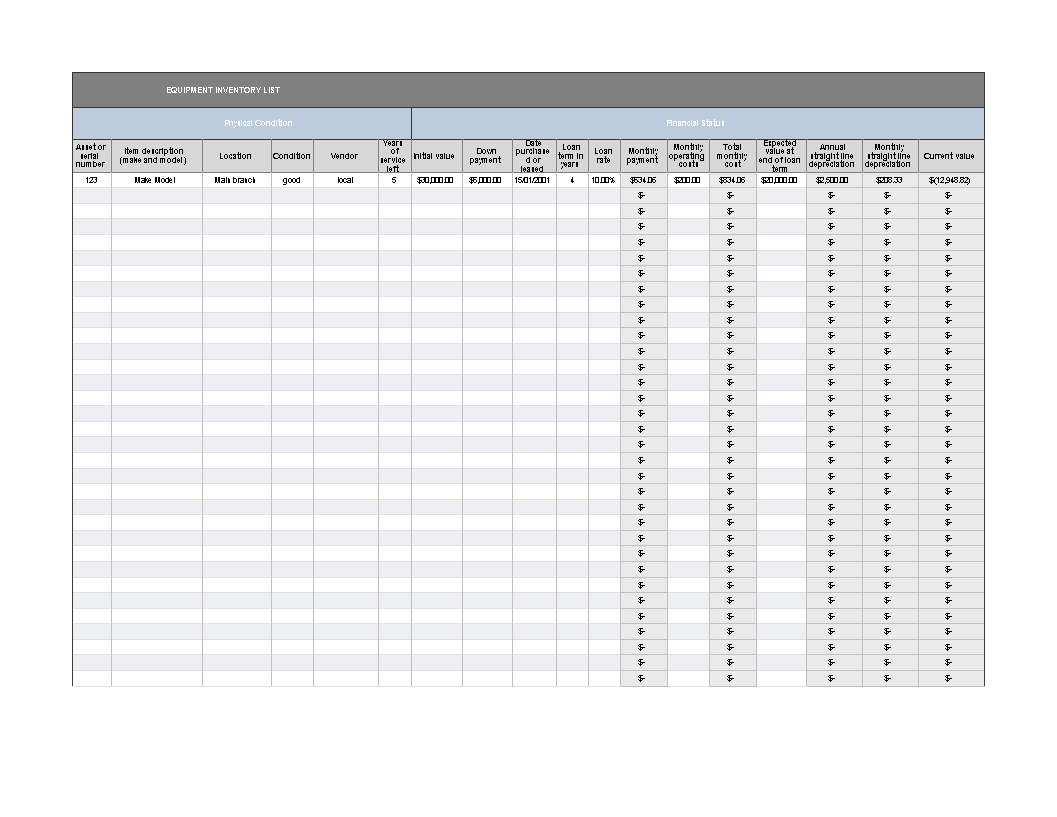 Detail Equipment List Excel Template Nomer 2