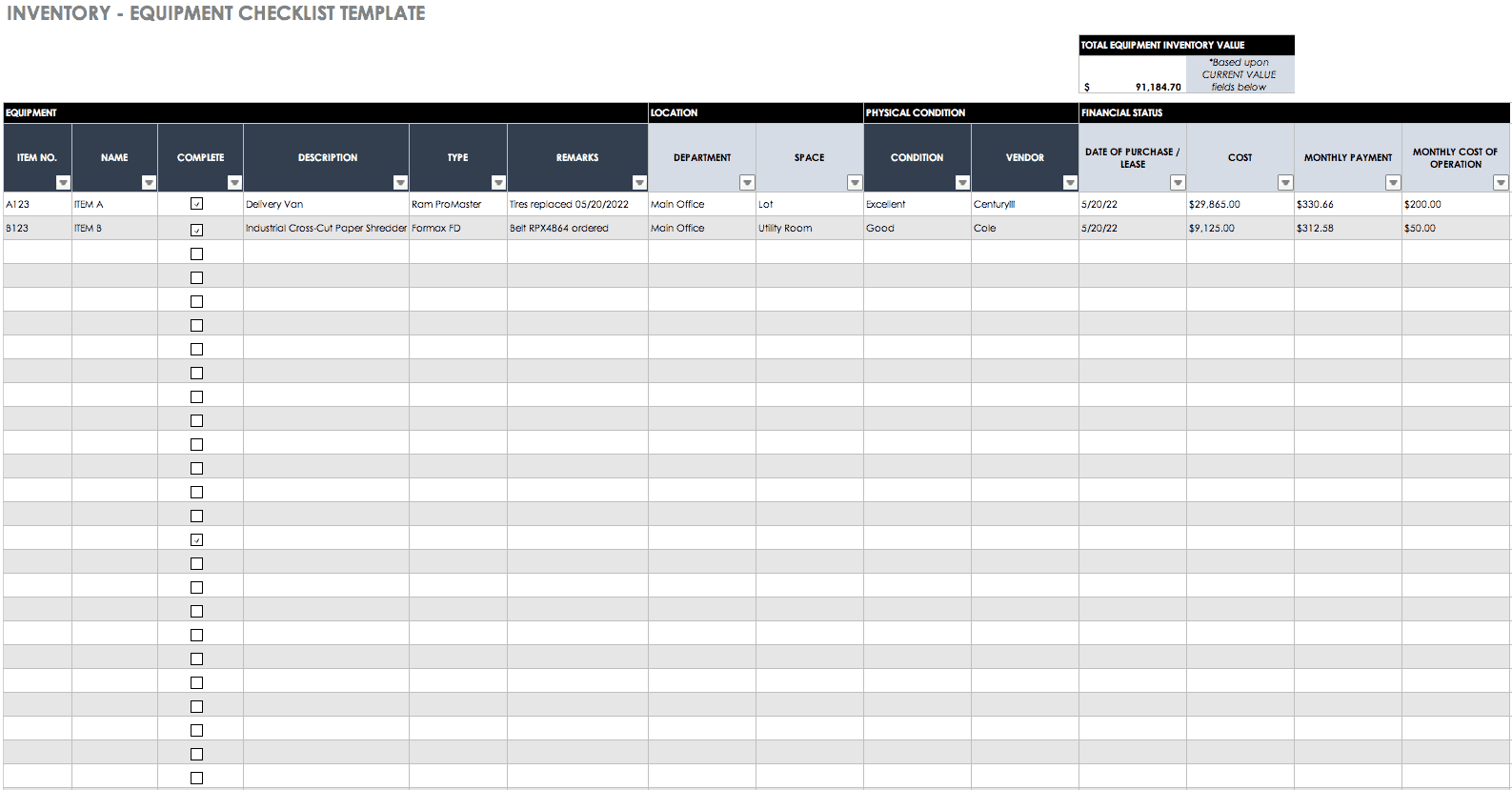 Detail Equipment List Excel Template Nomer 35