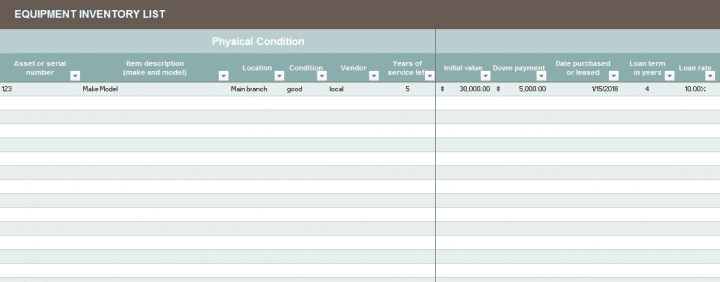 Detail Equipment List Excel Template Nomer 45