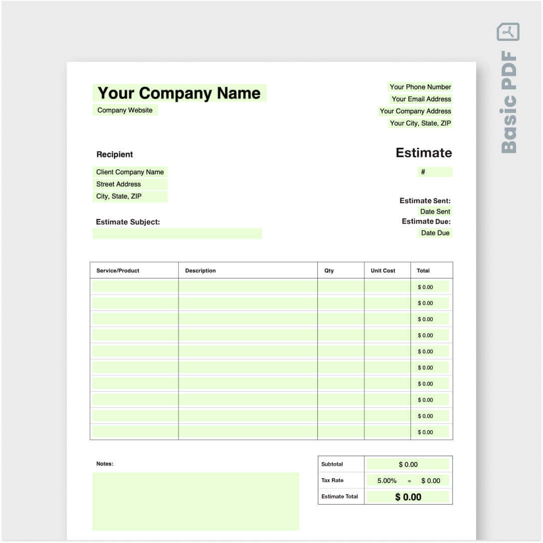 Detail Estimate Form Template Nomer 14