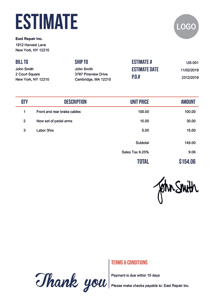 Detail Estimate Form Template Nomer 28