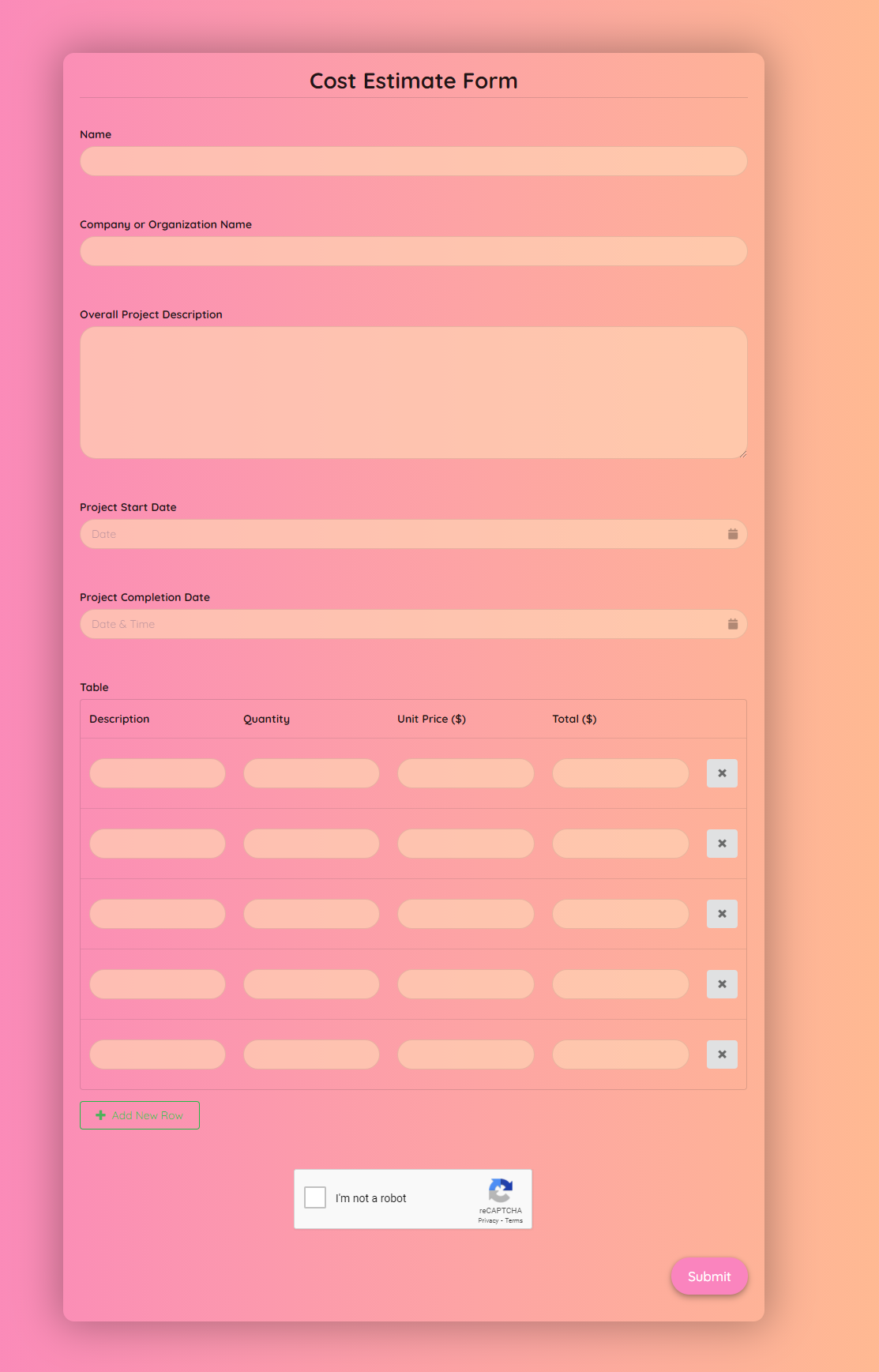 Detail Estimate Form Template Nomer 41