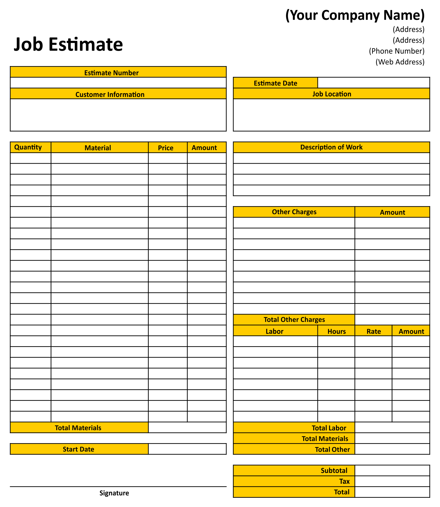 Detail Estimate Form Template Nomer 51