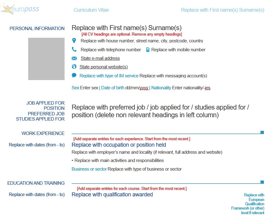 Download Euro Pass Cv Template Download Nomer 3