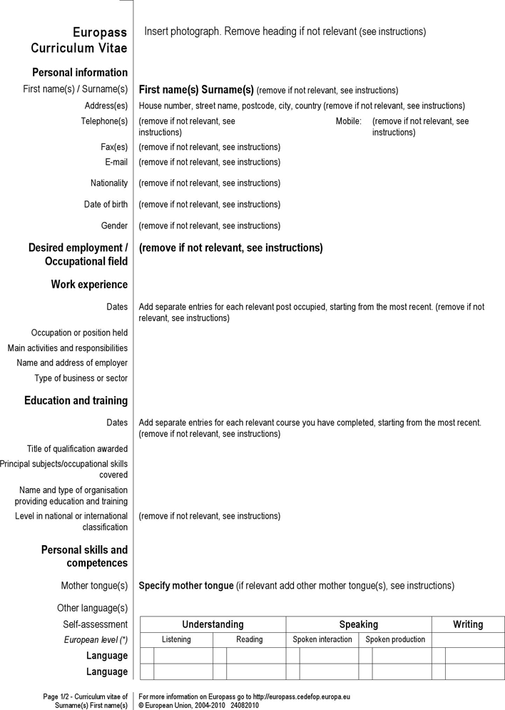 Detail Euro Pass Cv Template Download Nomer 36