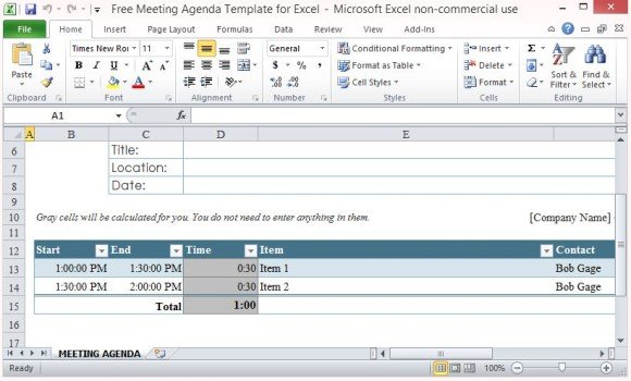 Detail Excel Agenda Template Nomer 8