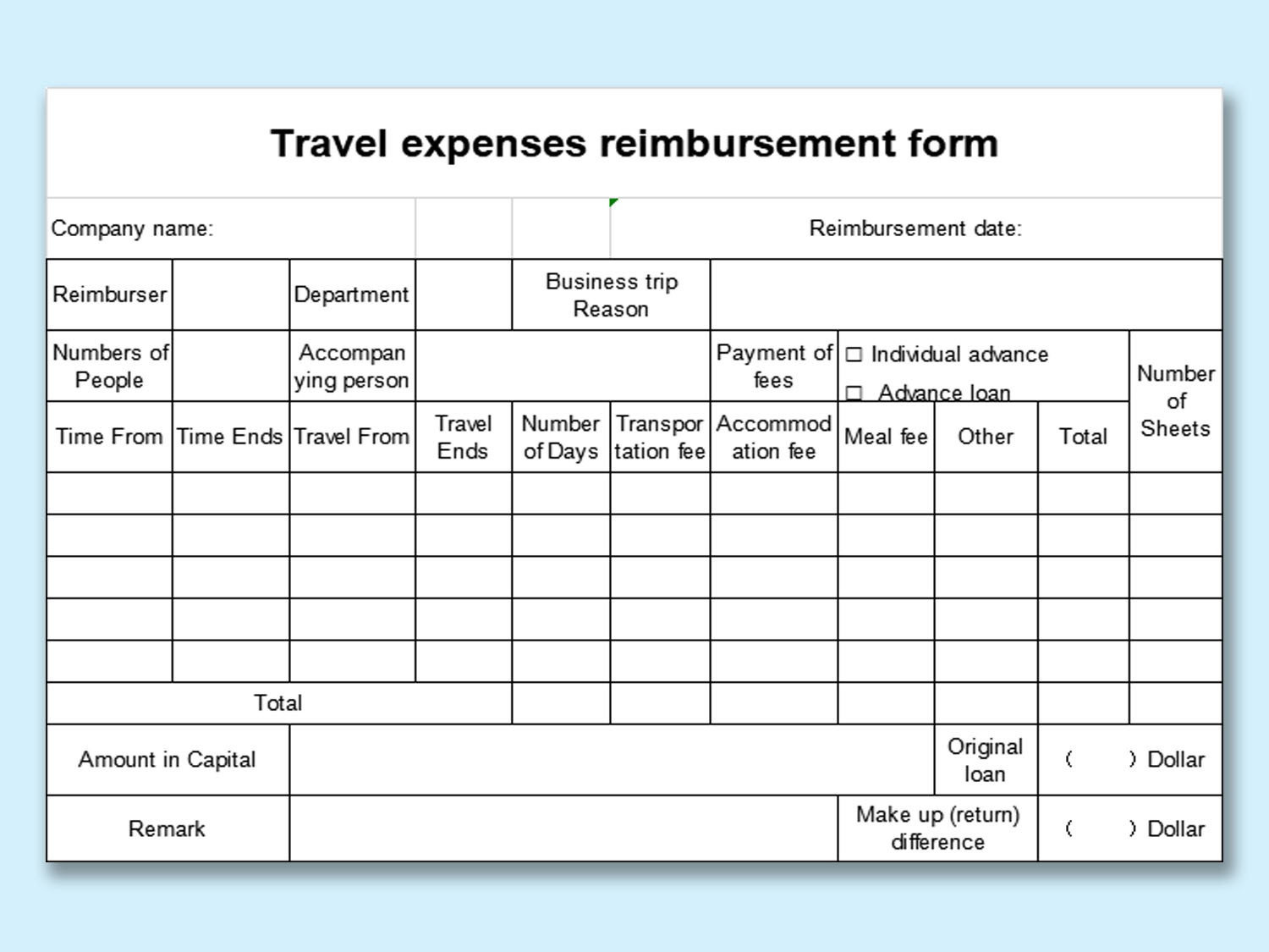Detail Excel Business Travel Expense Template Nomer 14