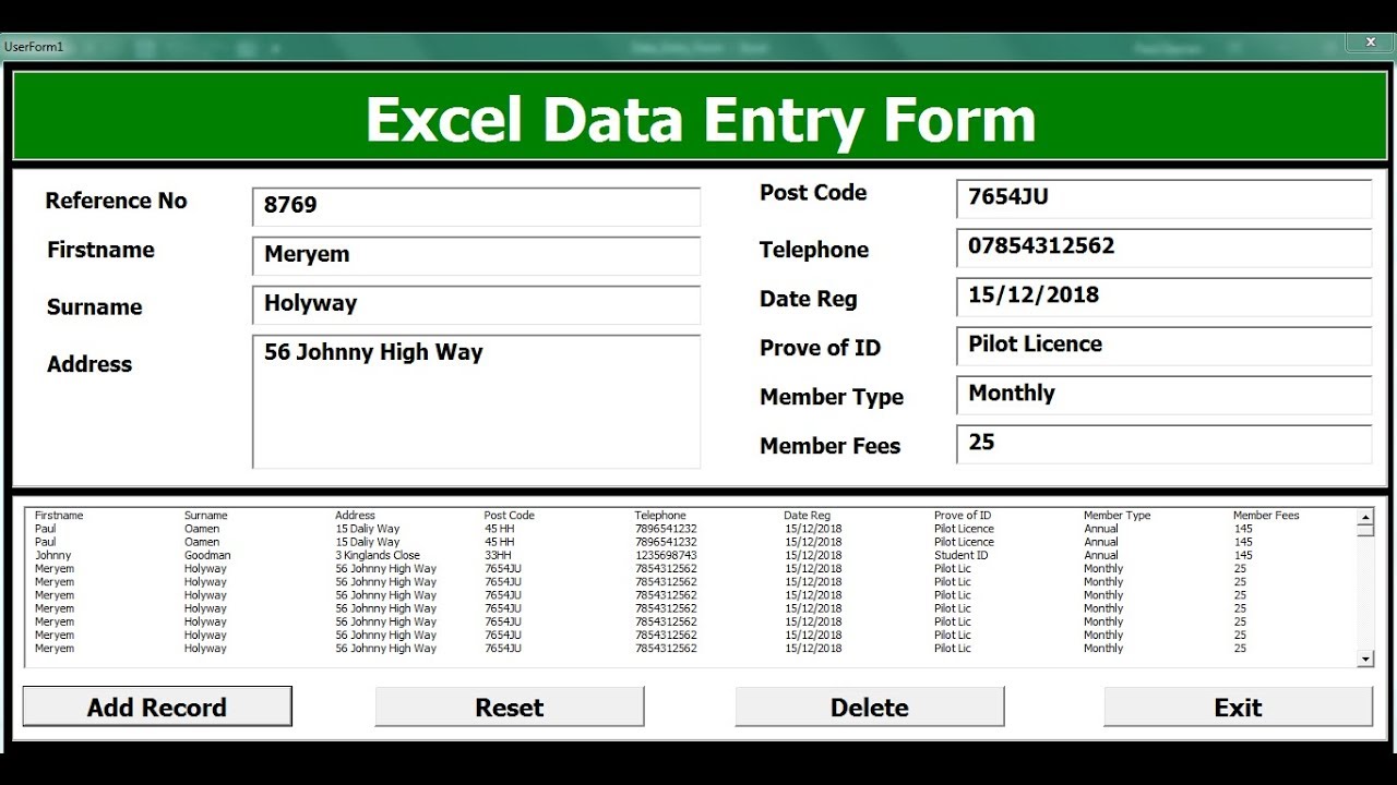 Excel Data Entry Form Template Download - KibrisPDR