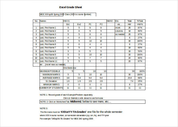 Detail Excel Grading Template Nomer 47