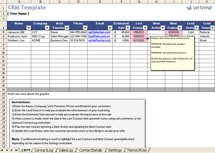 Detail Excel Lead Tracking Template Nomer 17