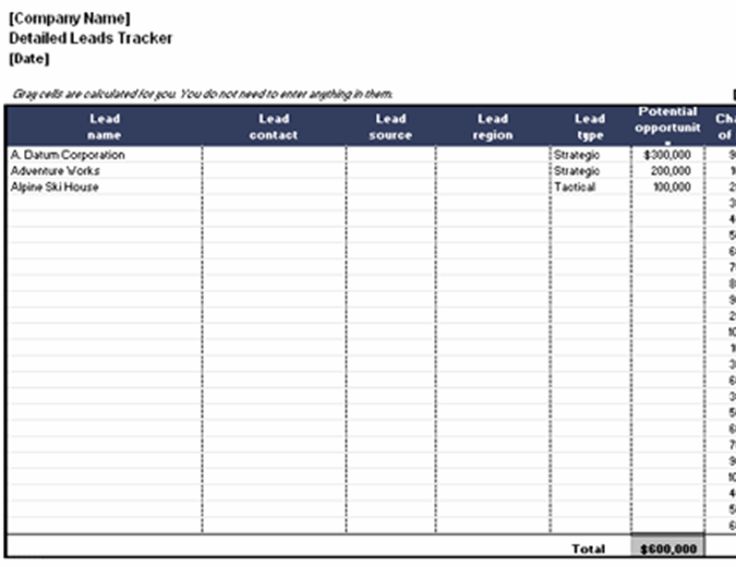 Detail Excel Lead Tracking Template Nomer 43