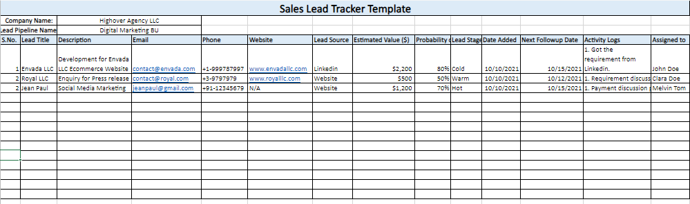 Detail Excel Lead Tracking Template Nomer 8