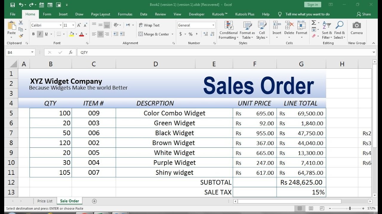 Detail Excel Order Form Template Nomer 10