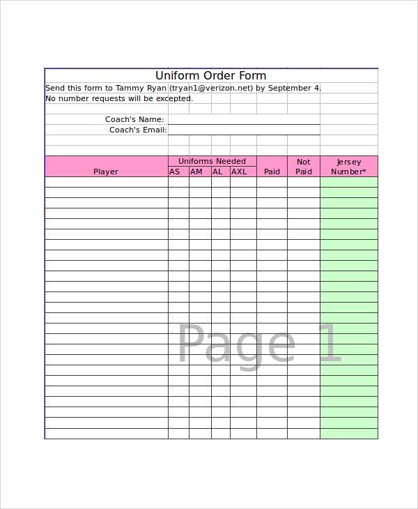 Detail Excel Order Form Template Nomer 13