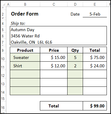 Detail Excel Order Form Template Nomer 21