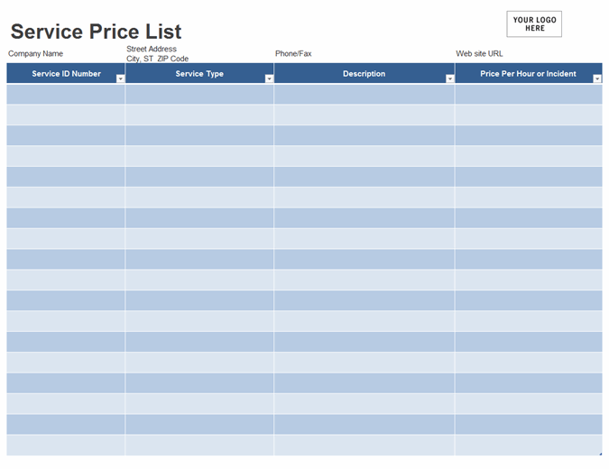 Detail Excel Price List Template Free Nomer 11