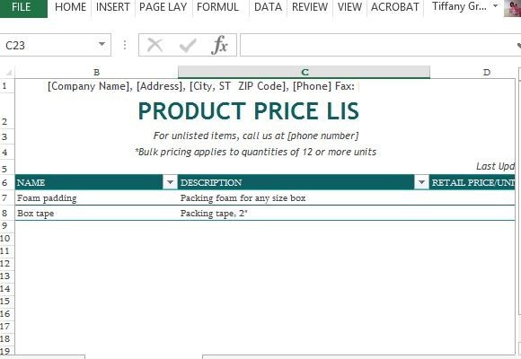 Detail Excel Price List Template Free Nomer 14