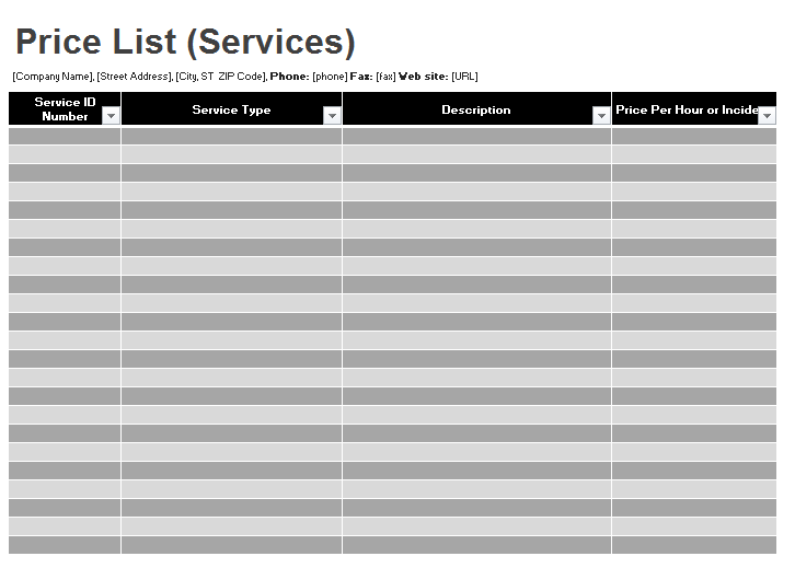 Detail Excel Price List Template Free Nomer 16