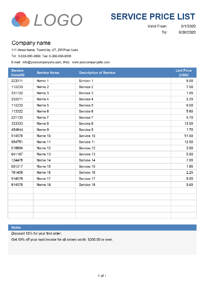 Detail Excel Price List Template Free Nomer 19