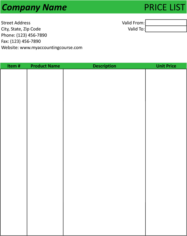 Detail Excel Price List Template Free Nomer 30