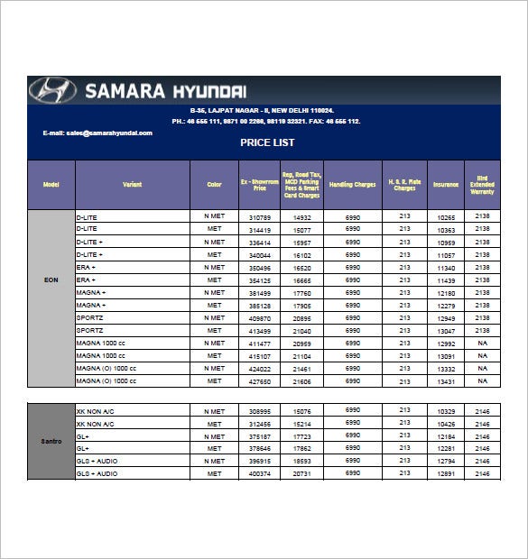 Detail Excel Price List Template Free Nomer 32