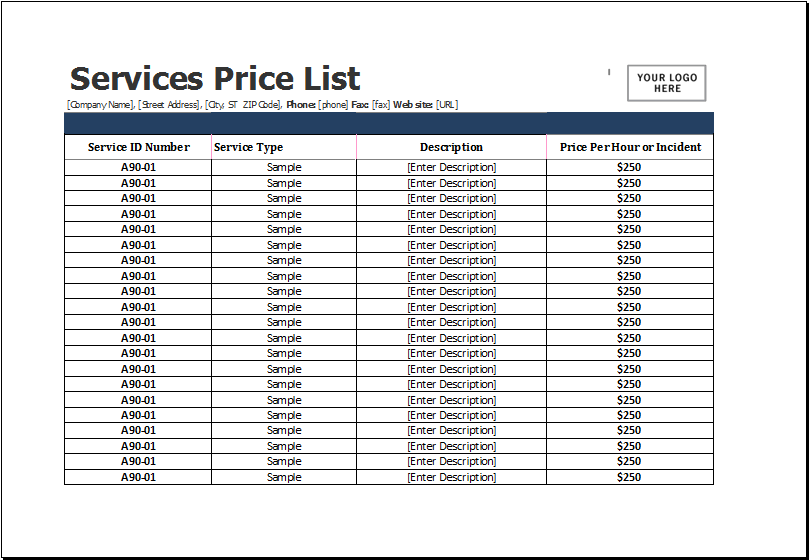 Detail Excel Price List Template Free Nomer 33